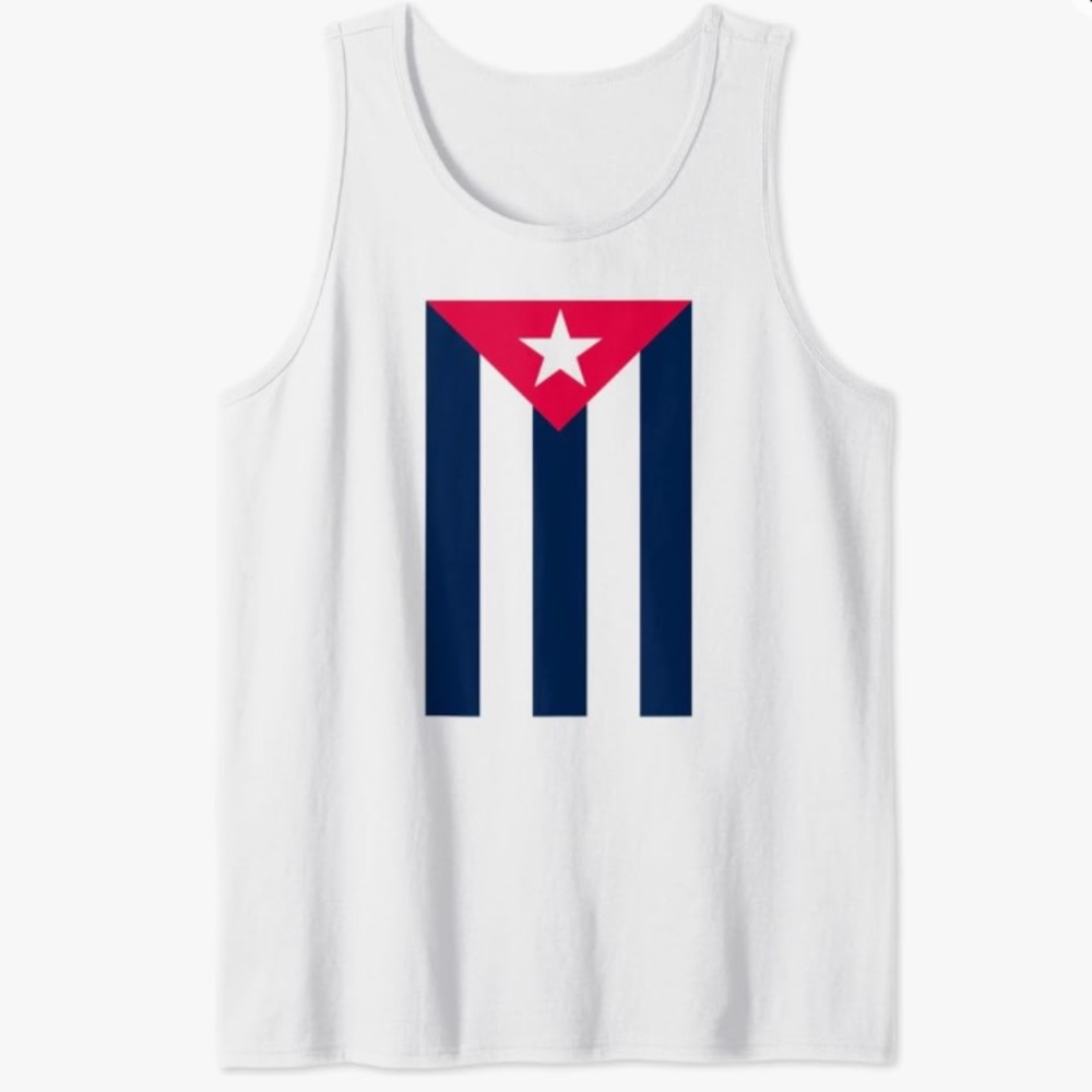 Cuban Flag Tank Top Cotton White Red Blue Star Womens - Picture 1 of 1
